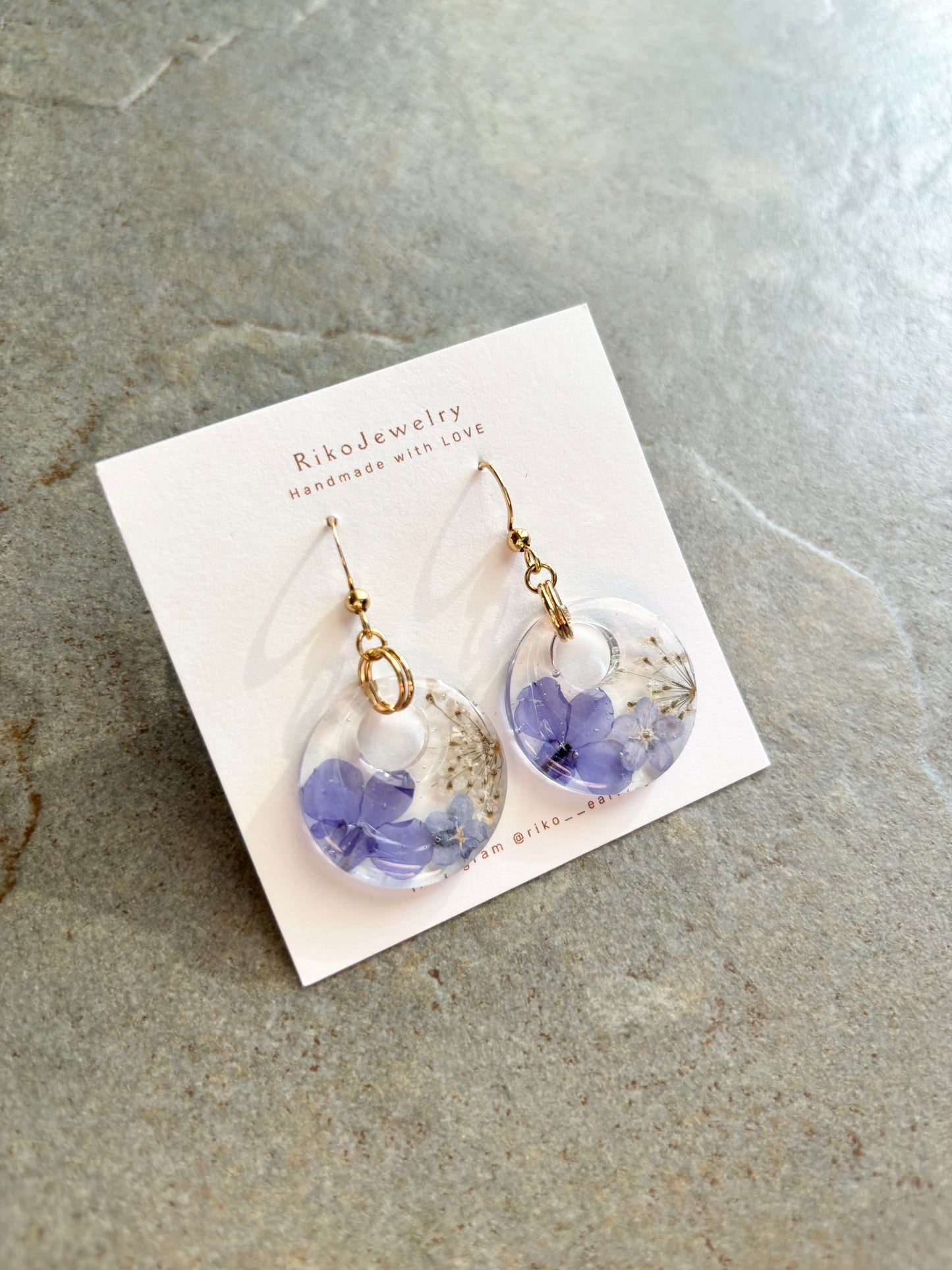 Lobelia and forget me not hoop earrings