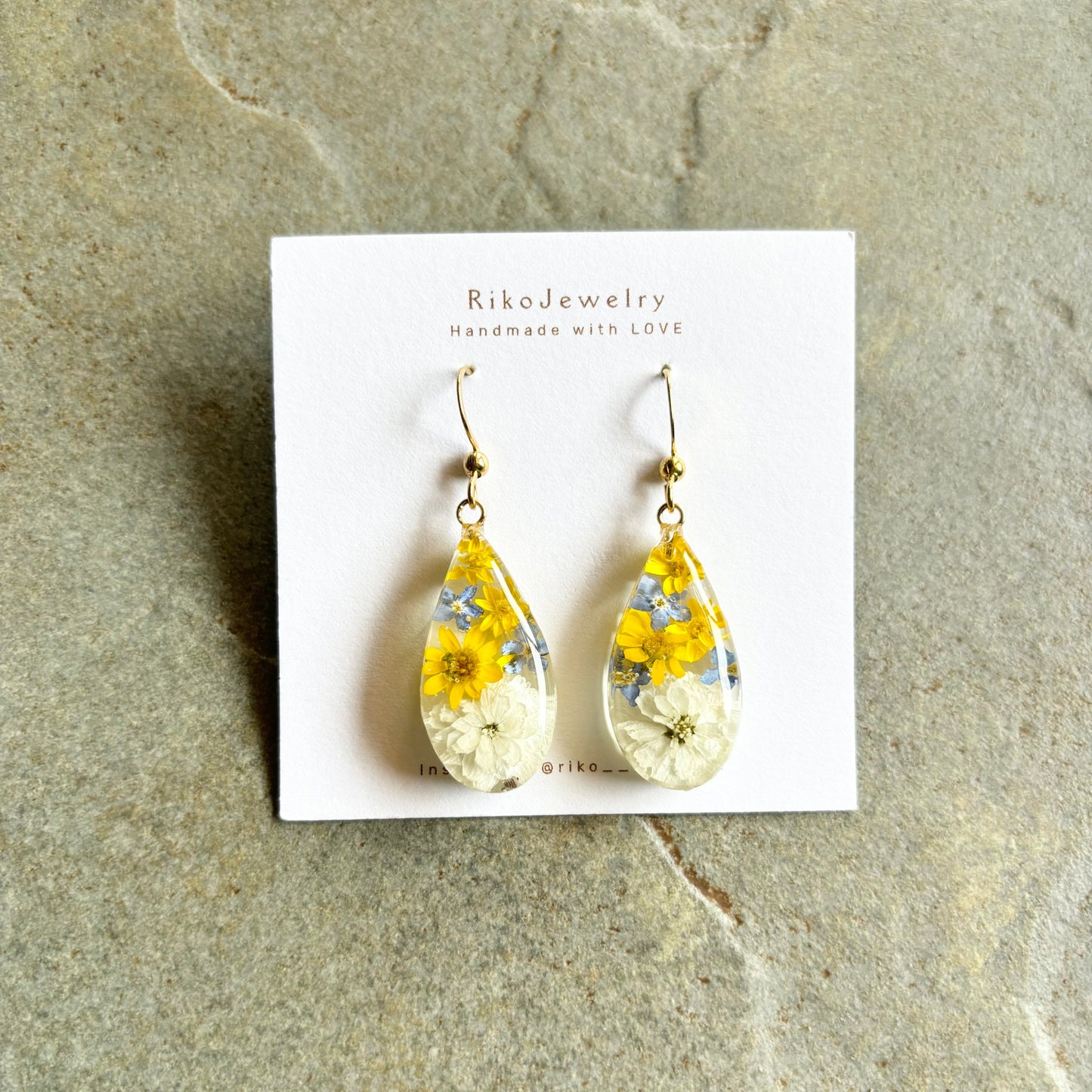 Forget me nots and Helipterum Humboldt flower earrings