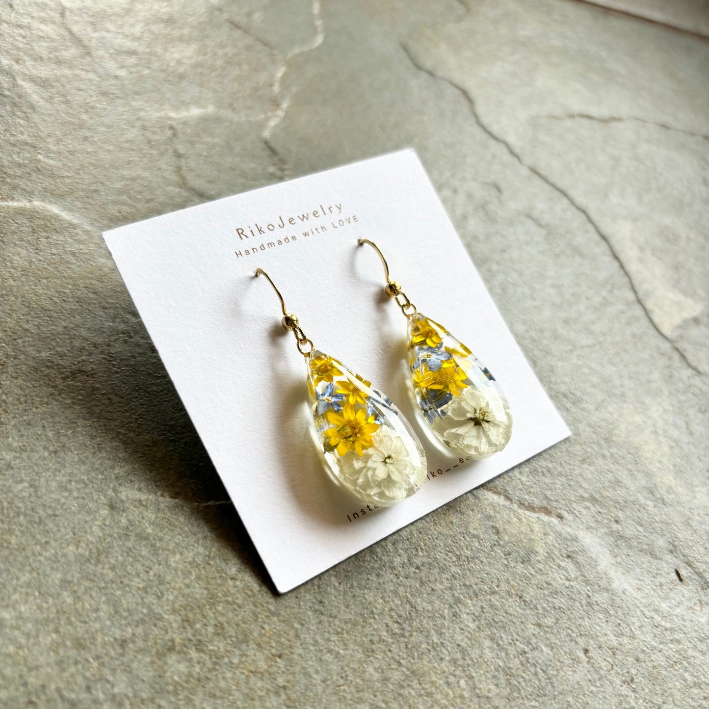 Forget me nots and Helipterum Humboldt flower earrings