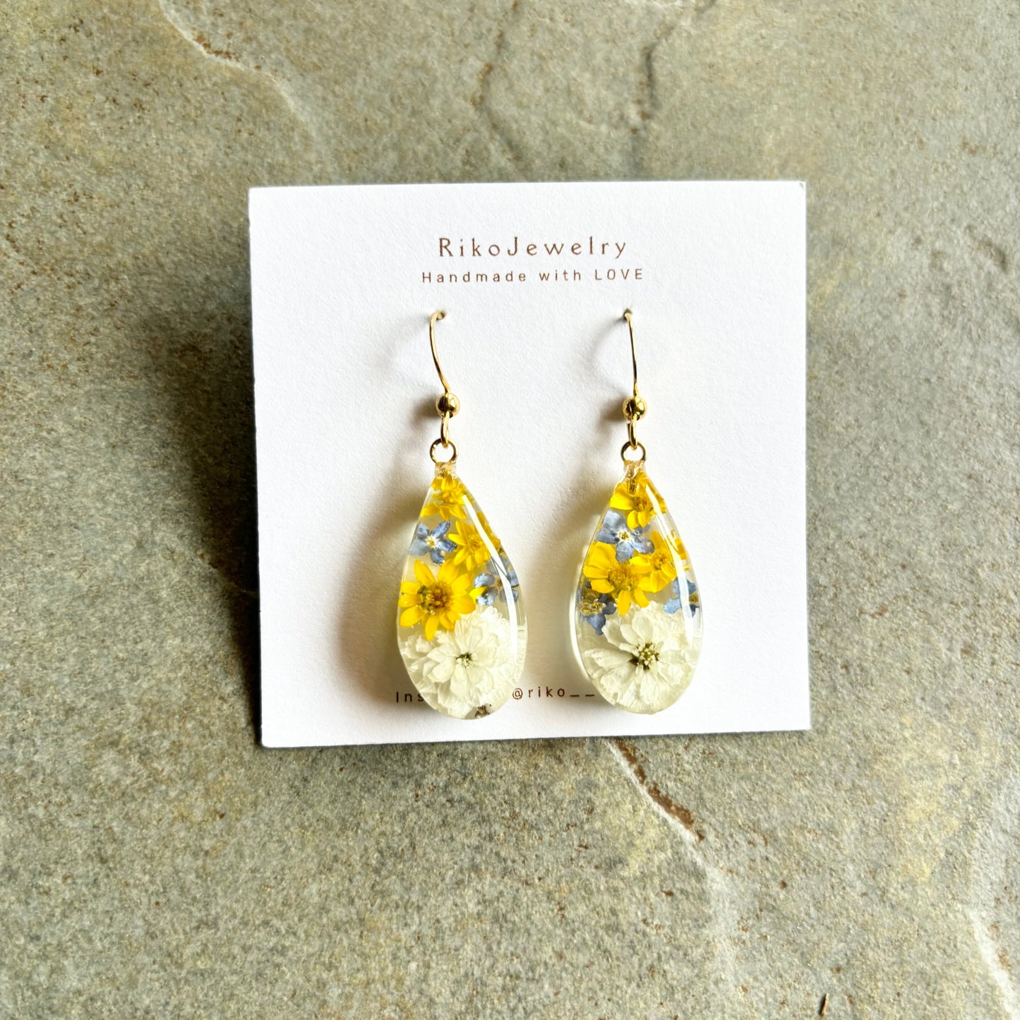 Forget me nots and Helipterum Humboldt flower earrings