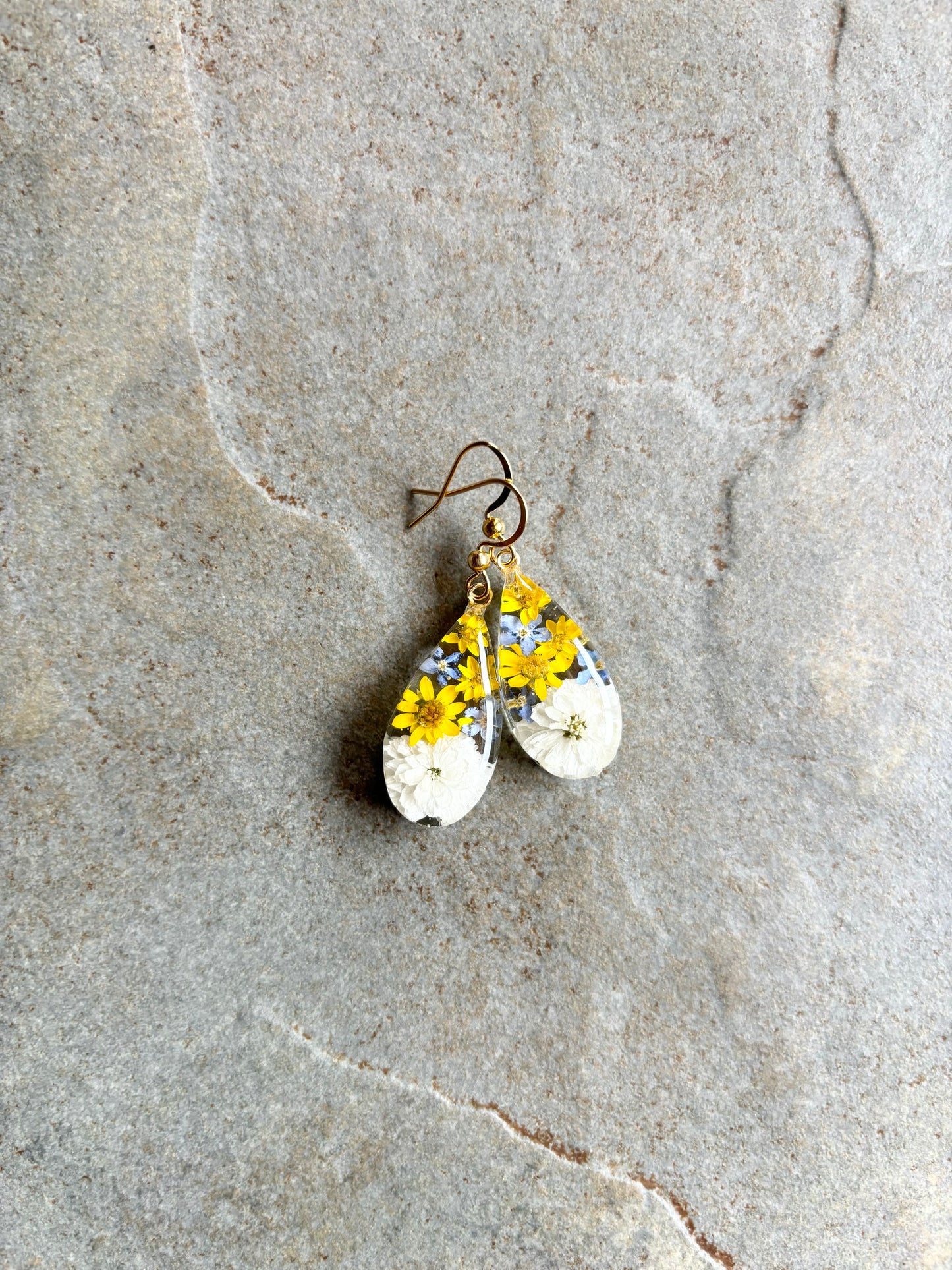 Forget me nots and Helipterum Humboldt flower earrings