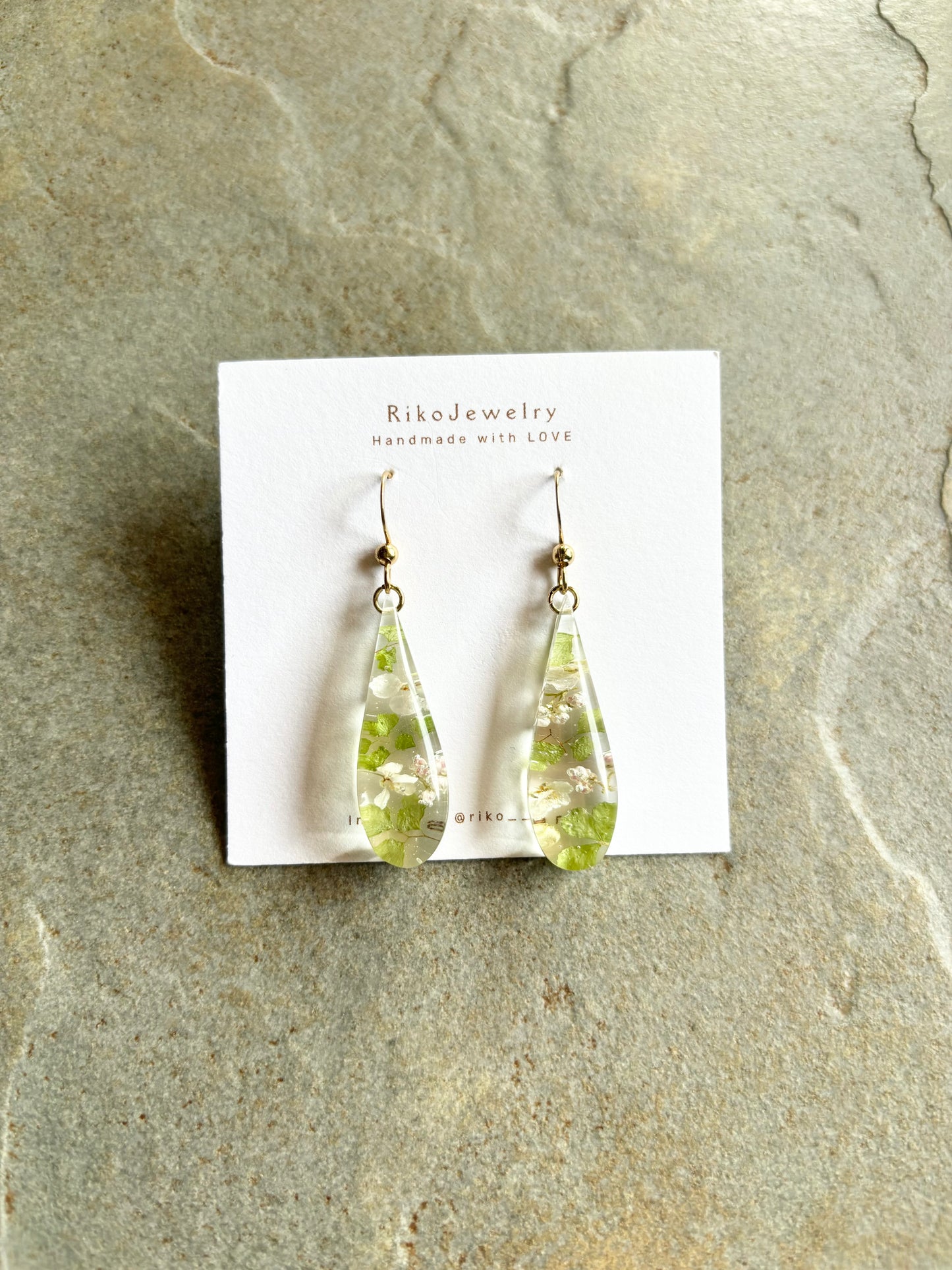 Maidenhair fern and white alyssum garden earrings