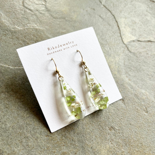 Maidenhair fern and white alyssum garden earrings