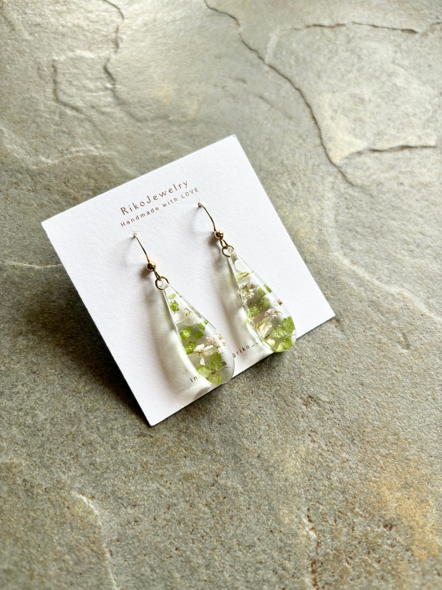 Maidenhair fern and white alyssum garden earrings