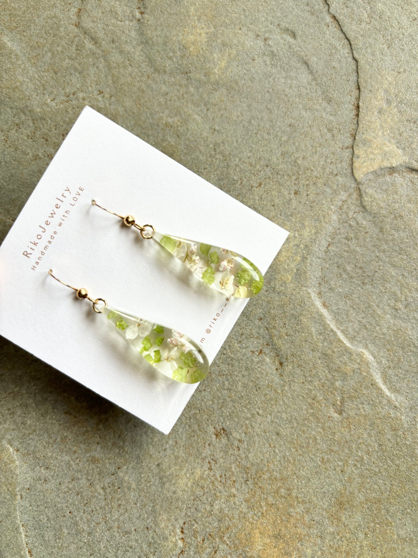 Maidenhair fern and white alyssum garden earrings