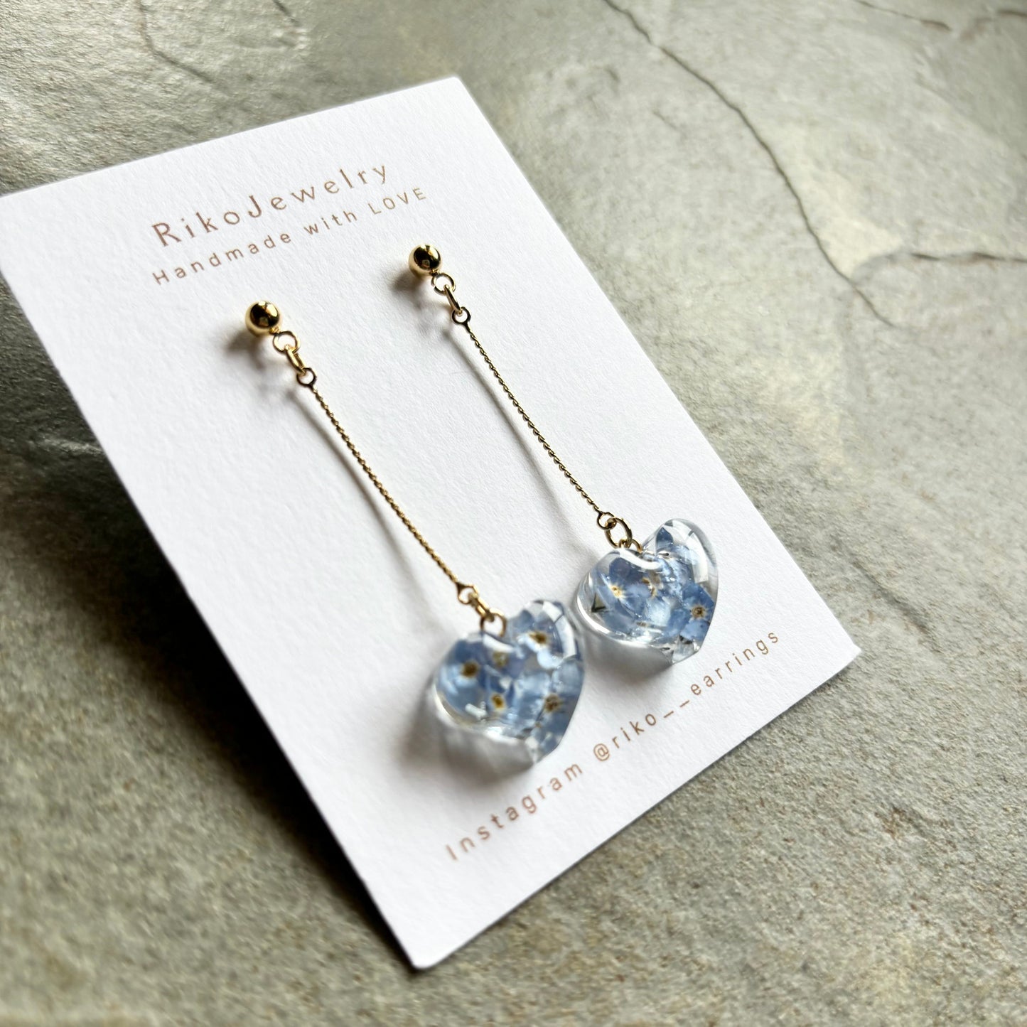 Heart shaped forget me nots earrings