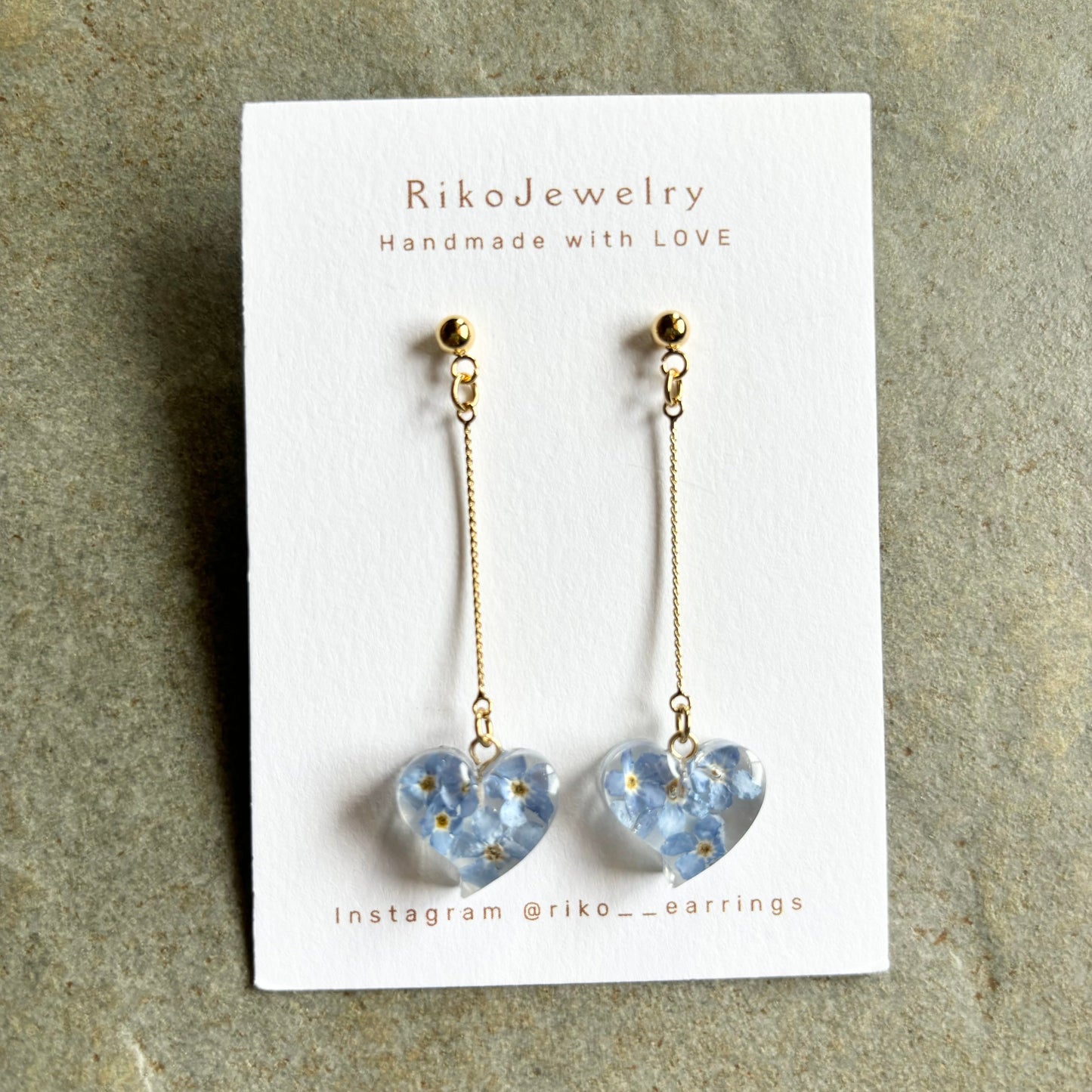 Heart shaped forget me nots earrings