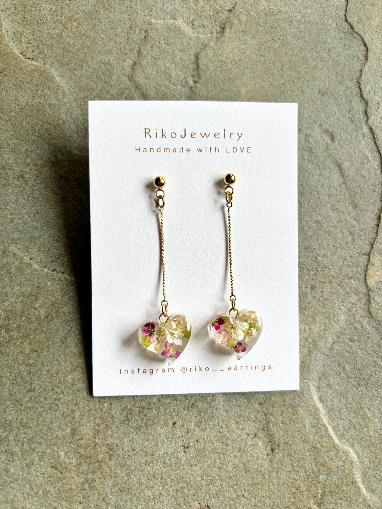 Heart shaped pink alyssum earrings