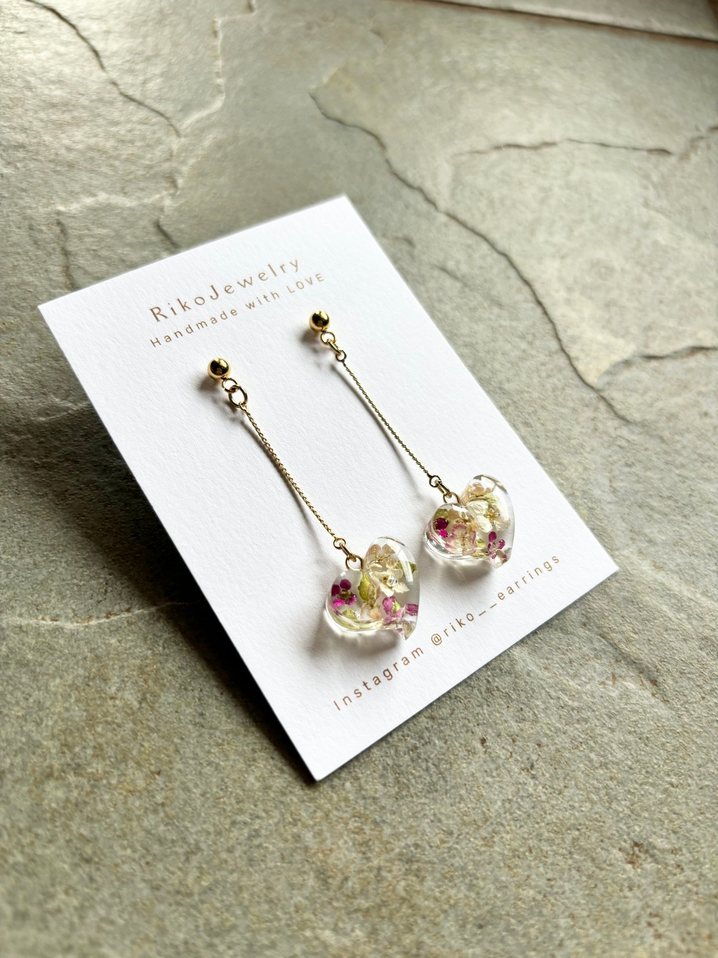 Heart shaped pink alyssum earrings