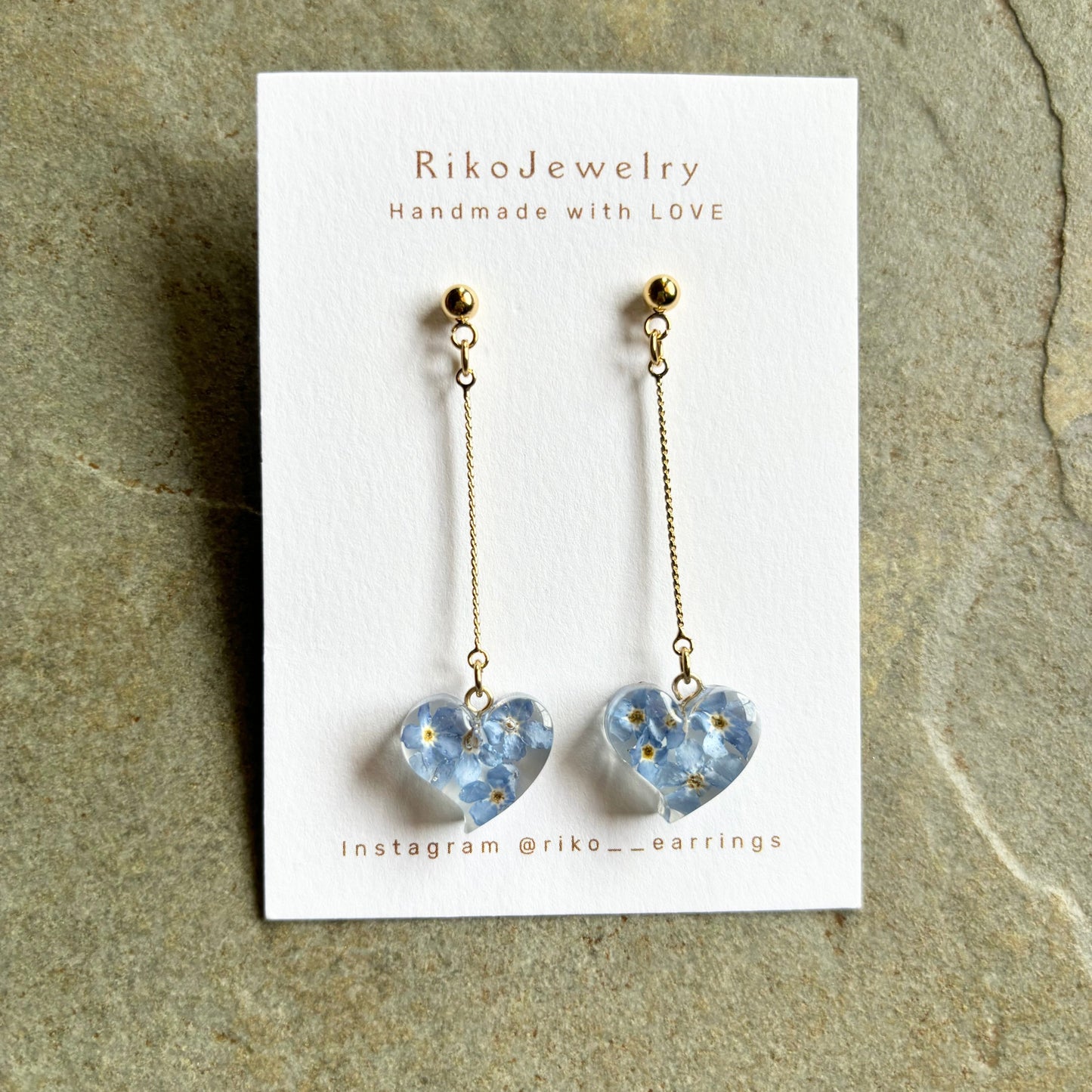 Heart shaped forget me nots earrings