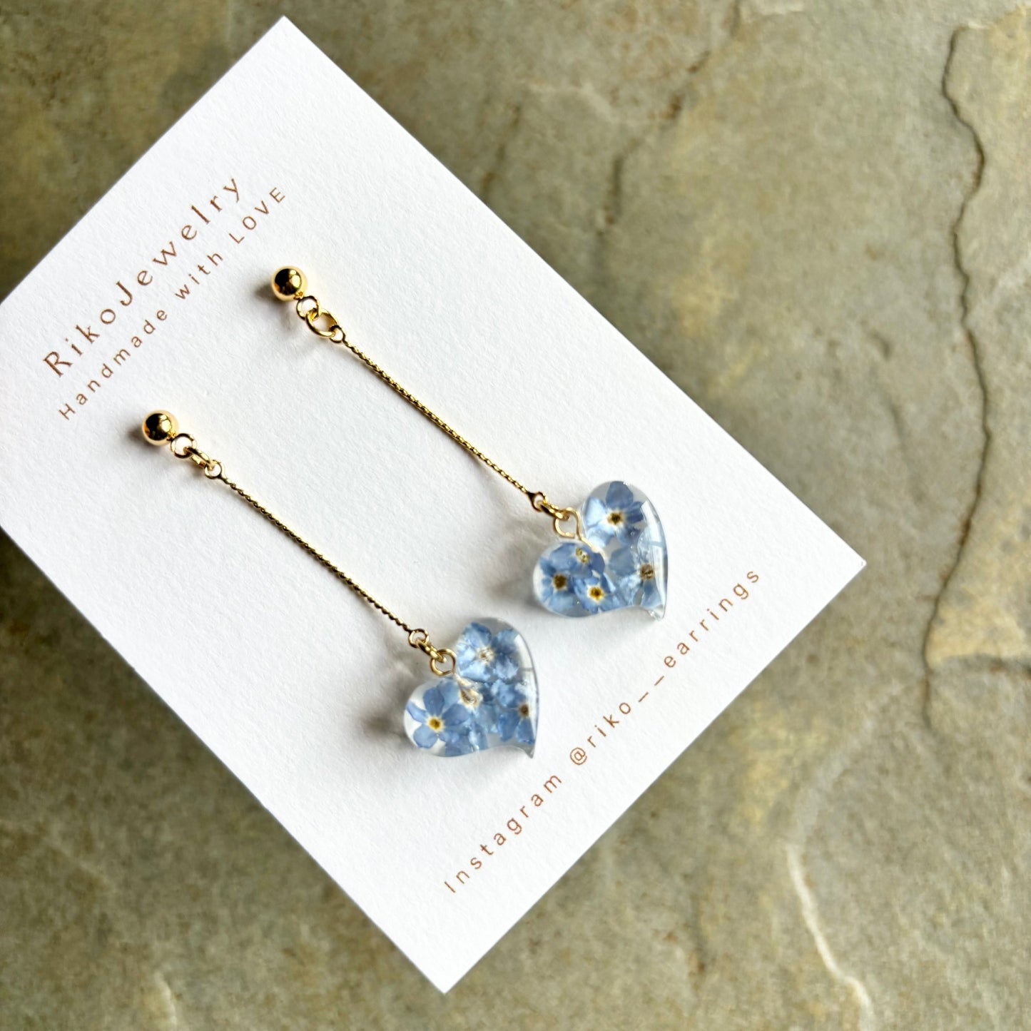 Heart shaped forget me nots earrings