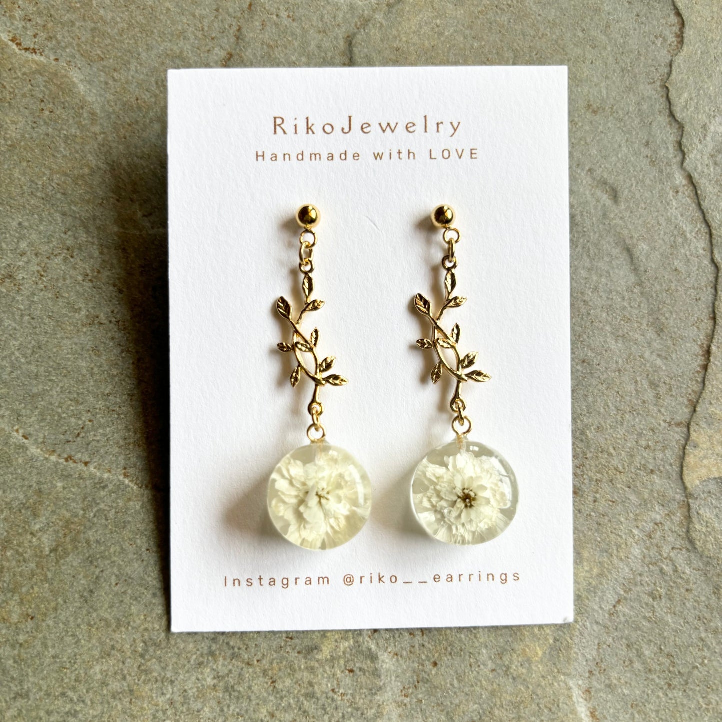 Pearl flower with gold leaf charm earrings