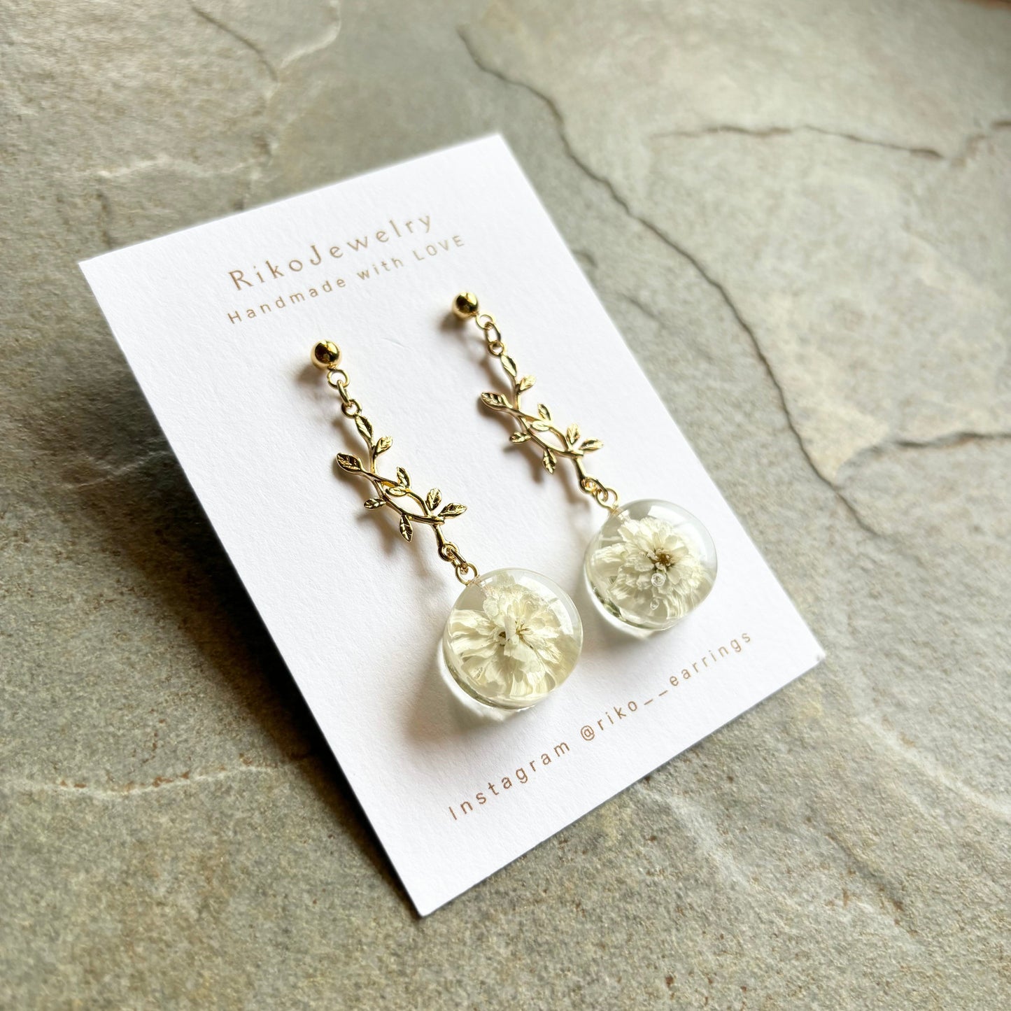 Pearl flower with gold leaf charm earrings