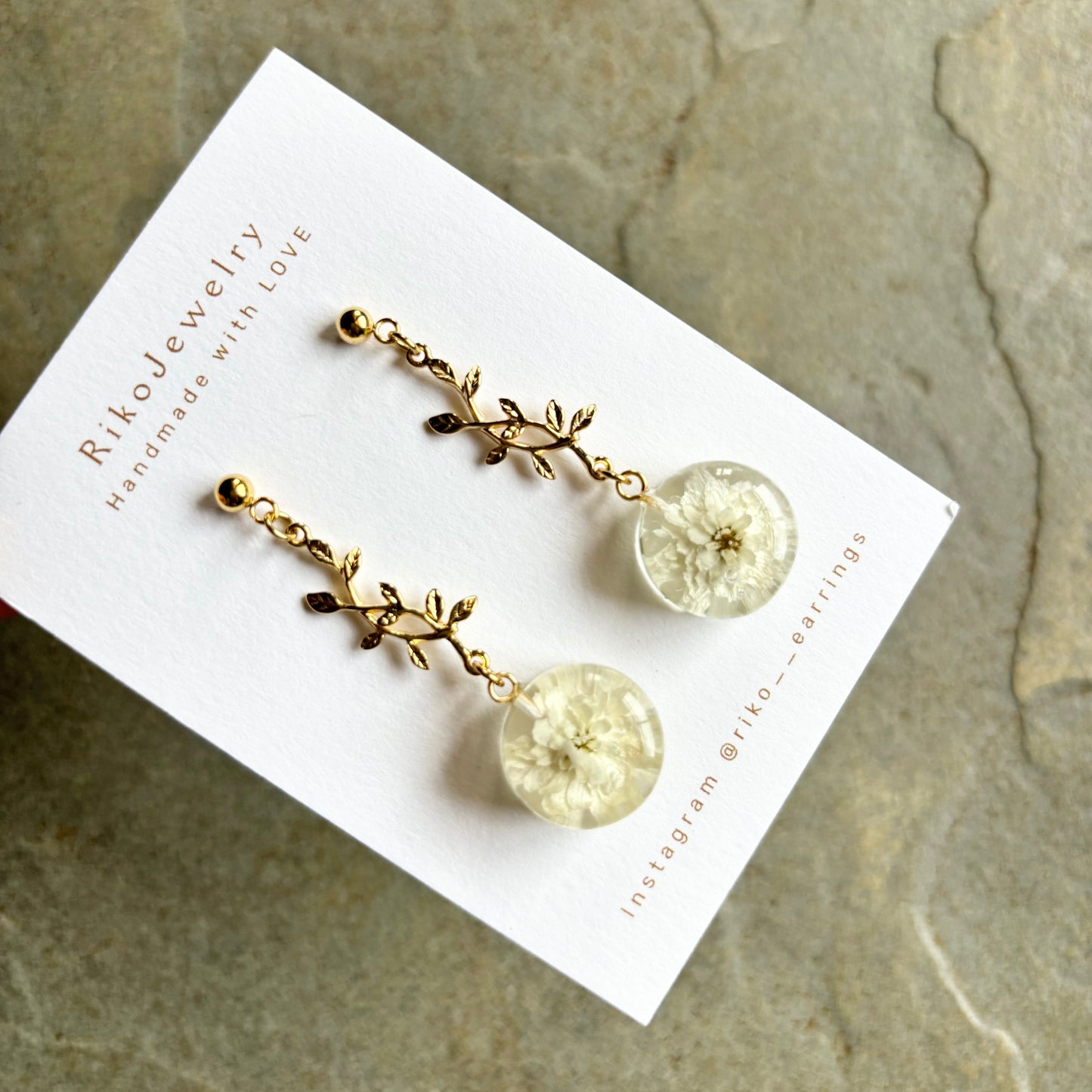 Pearl flower with gold leaf charm earrings